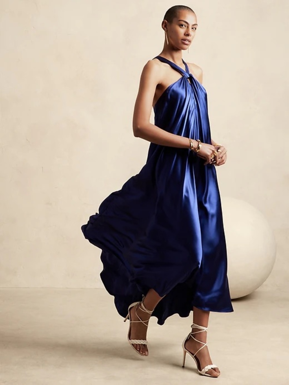 Banana Republic 100% Silk Blue Halter Maxi Dress